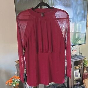 Elegant Burgundy Women's Top With Sheer Sleeves ✨️✨️  SIZE L